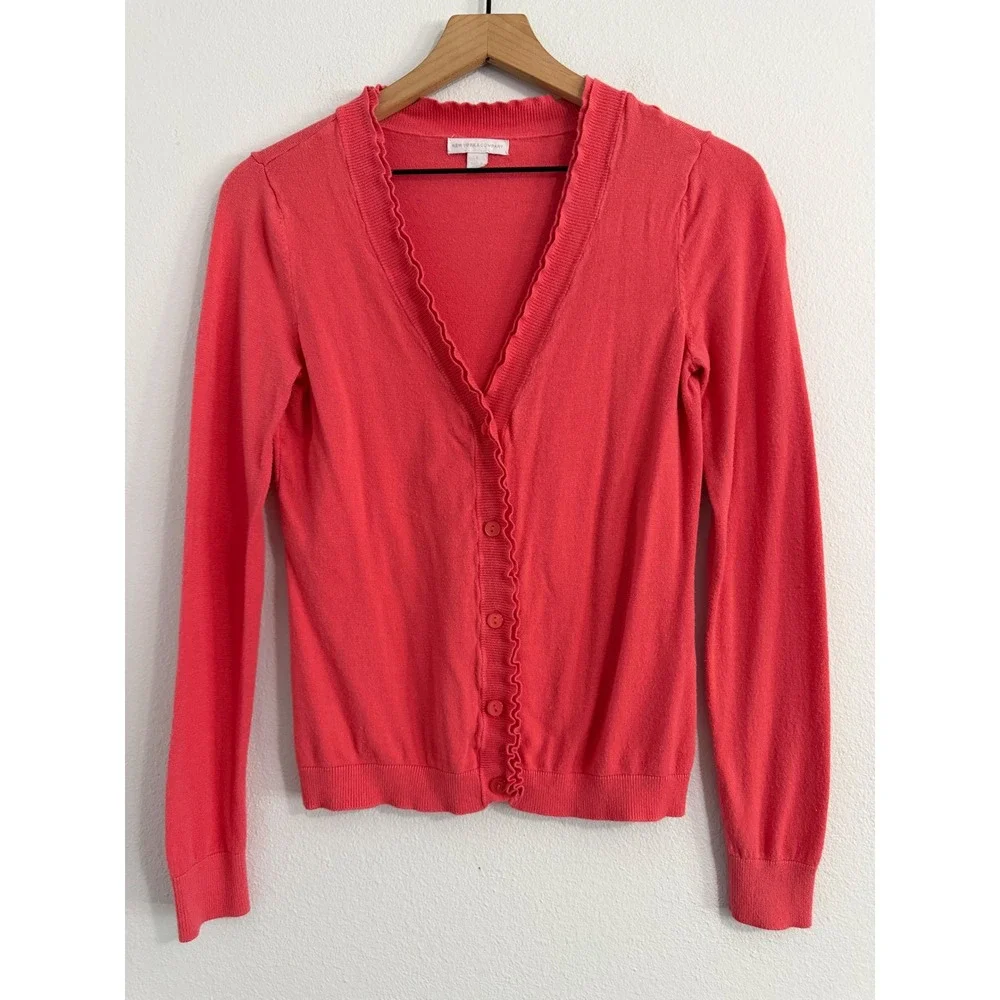 New York & Co - Coral Ruffle Button Down Cardigan Sweater Women's Size‎ S